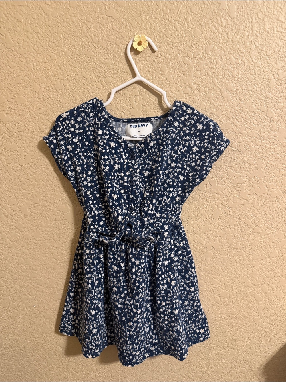 Old Navy Navy Blue Floral Tie-Waist Kids Dress